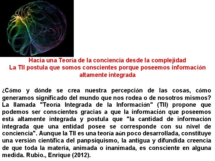 Hacia una Teoría de la conciencia desde la complejidad La TII postula que somos