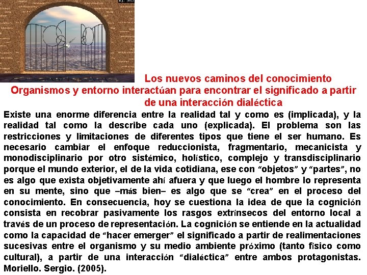 Los nuevos caminos del conocimiento Organismos y entorno interactúan para encontrar el significado a