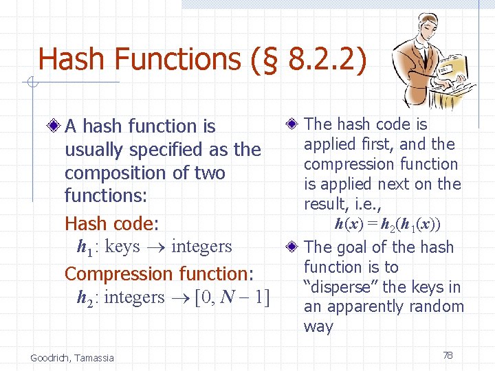 Hash Functions (§ 8. 2. 2) A hash function is usually specified as the
