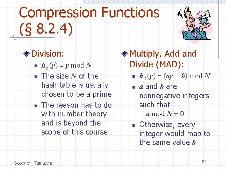 Compression Functions (§ 8. 2. 4) Division: n n n h 2 (y) =