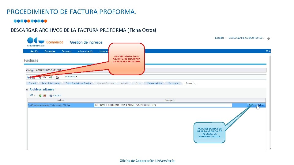 PROCEDIMIENTO DE FACTURA PROFORMA. DESCARGAR ARCHIVOS DE LA FACTURA PROFORMA (Ficha Otros) UNA VEZ