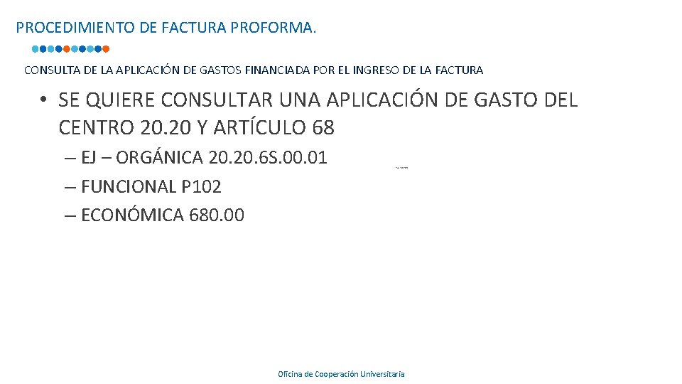 PROCEDIMIENTO DE FACTURA PROFORMA. CONSULTA DE LA APLICACIÓN DE GASTOS FINANCIADA POR EL INGRESO PROCEDIMIENTO DE FACTURA PROFORMA. CONSULTA DE LA APLICACIÓN DE GASTOS FINANCIADA POR EL INGRESO