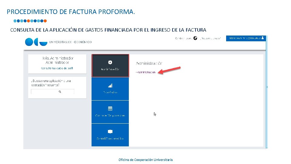 PROCEDIMIENTO DE FACTURA PROFORMA. CONSULTA DE LA APLICACIÓN DE GASTOS FINANCIADA POR EL INGRESO