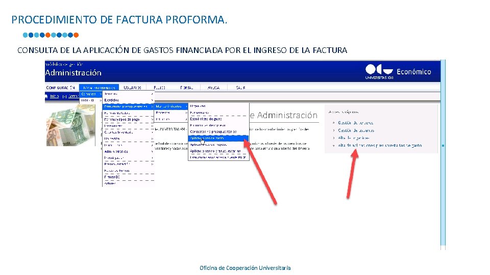 PROCEDIMIENTO DE FACTURA PROFORMA. CONSULTA DE LA APLICACIÓN DE GASTOS FINANCIADA POR EL INGRESO