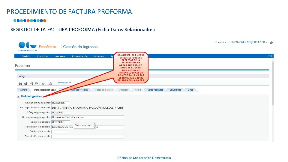 PROCEDIMIENTO DE FACTURA PROFORMA. REGISTRO DE LA FACTURA PROFORMA (Ficha Datos Relacionados) SOLAMENTE, EN