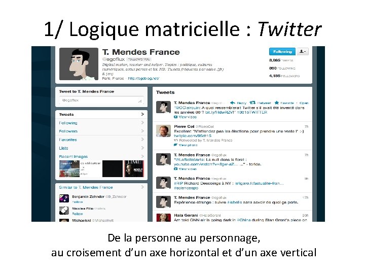 1/ Logique matricielle : Twitter De la personne au personnage, au croisement d’un axe