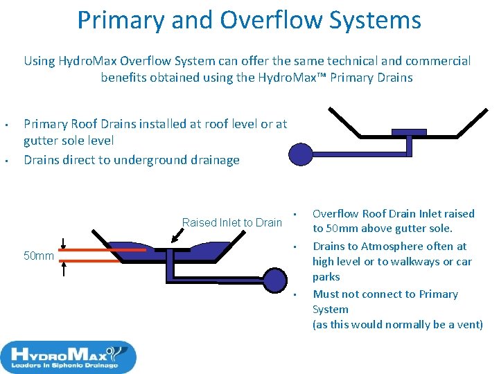 Primary and Overflow Systems Using Hydro. Max Overflow System can offer the same technical