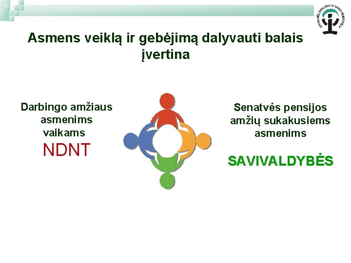 Asmens veiklą ir gebėjimą dalyvauti balais įvertina Darbingo amžiaus asmenims vaikams NDNT Senatvės pensijos