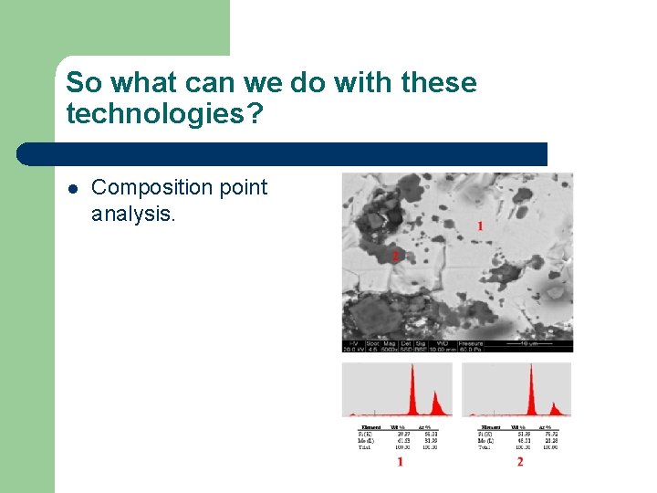 So what can we do with these technologies? l Composition point analysis. 