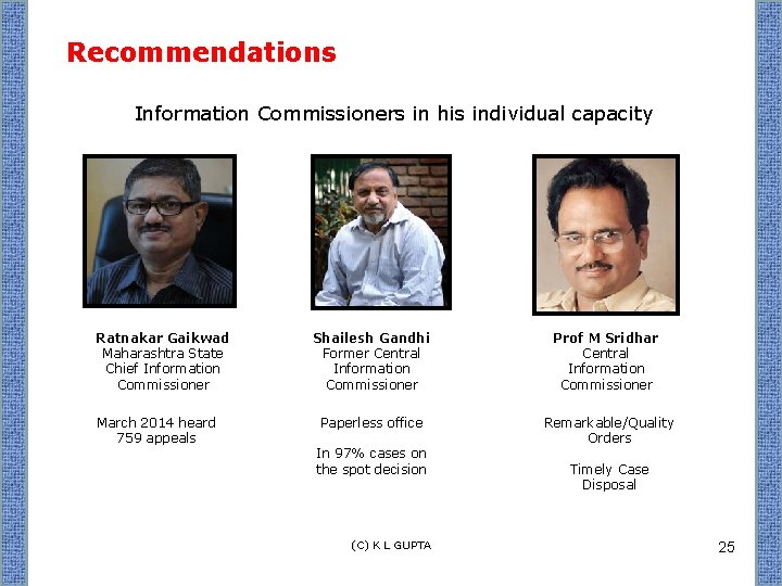 Recommendations Information Commissioners in his individual capacity Ratnakar Gaikwad Maharashtra State Chief Information Commissioner
