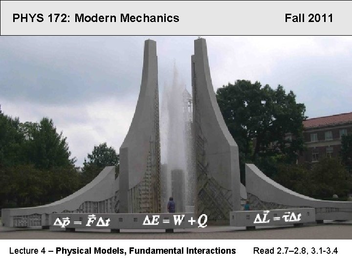 PHYS 172: Modern Mechanics Lecture 4 – Physical Models, Fundamental Interactions Fall 2011 Read