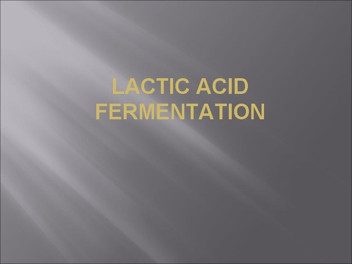 LACTIC ACID FERMENTATION 