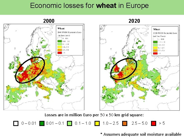 Economic losses for wheat in Europe 2000 2020 Losses are in million Euro per