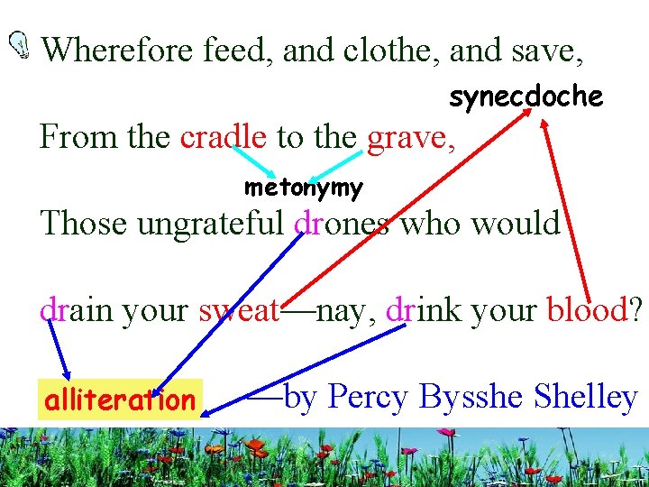 Wherefore feed, and clothe, and save, synecdoche From the cradle to the grave, metonymy