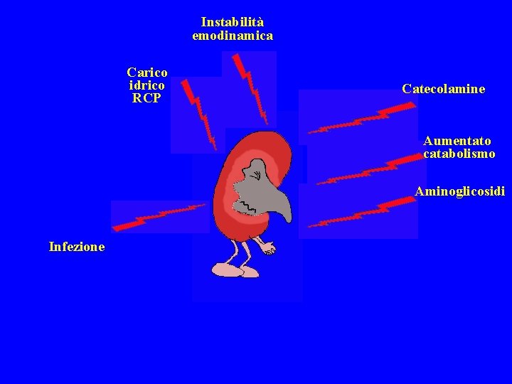 Instabilità emodinamica Carico idrico RCP Catecolamine Aumentato catabolismo Aminoglicosidi Infezione 