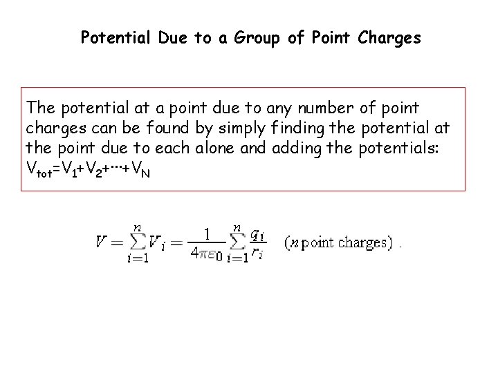 Potential Due to a Group of Point Charges The potential at a point due