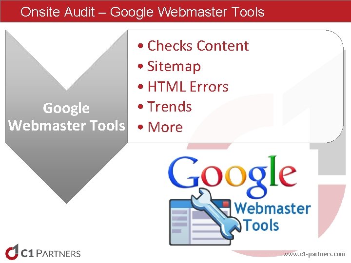 Onsite Audit – Google Webmaster Tools • Checks Content • Sitemap • HTML Errors Onsite Audit – Google Webmaster Tools • Checks Content • Sitemap • HTML Errors