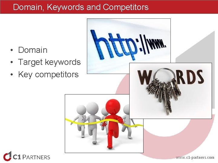 Domain, Keywords and Competitors • Domain • Target keywords • Key competitors www. c Domain, Keywords and Competitors • Domain • Target keywords • Key competitors www. c