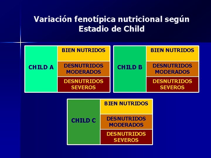 Variación fenotípica nutricional según Estadio de Child BIEN NUTRIDOS CHILD A DESNUTRIDOS MODERADOS BIEN