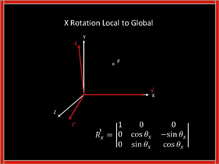 X Rotation Local to Global Y’ Y P X’ X Z Z’ t X Rotation Local to Global Y’ Y P X’ X Z Z’ t