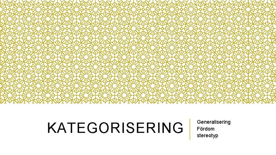 KATEGORISERING Generalisering Fördom stereotyp 