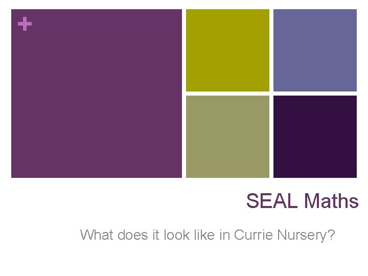 + SEAL Maths What does it look like in Currie Nursery? 