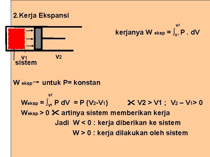 2. Kerja Ekspansi v 2 kerjanya W eksp = ∫v P. d. V 1