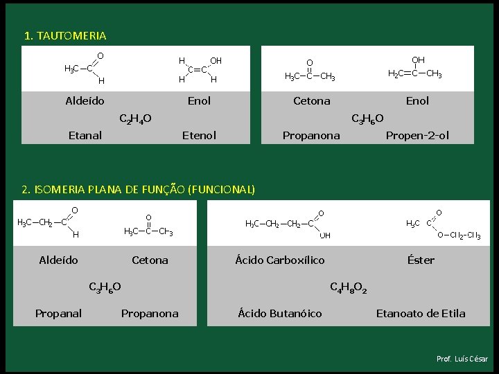 1. TAUTOMERIA Aldeído Enol Cetona Enol C 2 H 4 O Etanal C 3 1. TAUTOMERIA Aldeído Enol Cetona Enol C 2 H 4 O Etanal C 3