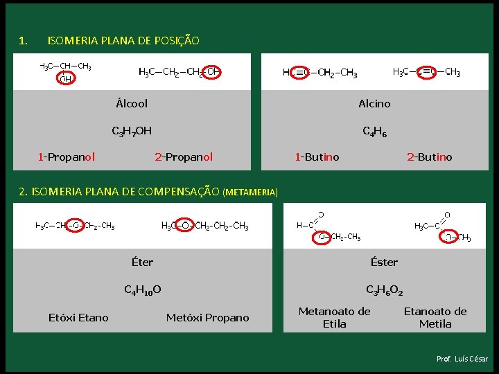 1. ISOMERIA PLANA DE POSIÇÃO Álcool Alcino C 3 H 7 OH C 4 1. ISOMERIA PLANA DE POSIÇÃO Álcool Alcino C 3 H 7 OH C 4