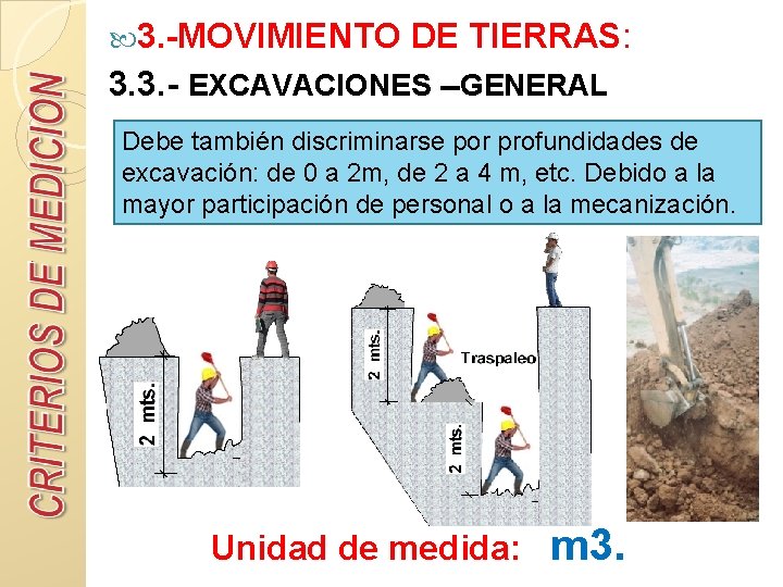  3. -MOVIMIENTO DE TIERRAS: 3. 3. - EXCAVACIONES --GENERAL Debe también discriminarse por