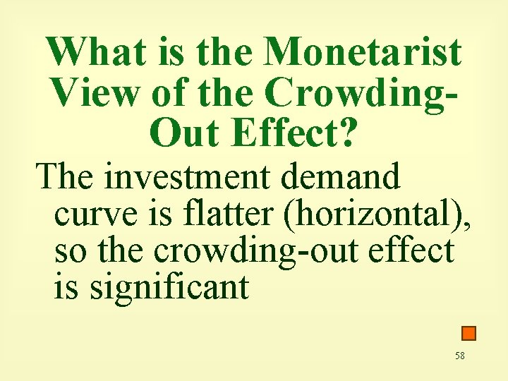 What is the Monetarist View of the Crowding. Out Effect? The investment demand curve
