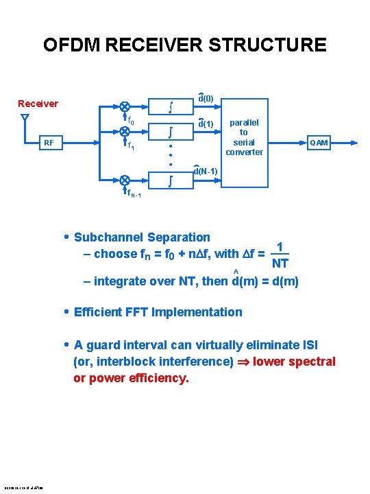 OFDM RECEIVER STRUCTURE Receiver ò f 0 RF ò d(0) d(1) f 1 ò