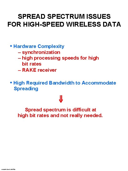 SPREAD SPECTRUM ISSUES FOR HIGH-SPEED WIRELESS DATA • Hardware Complexity – synchronization – high