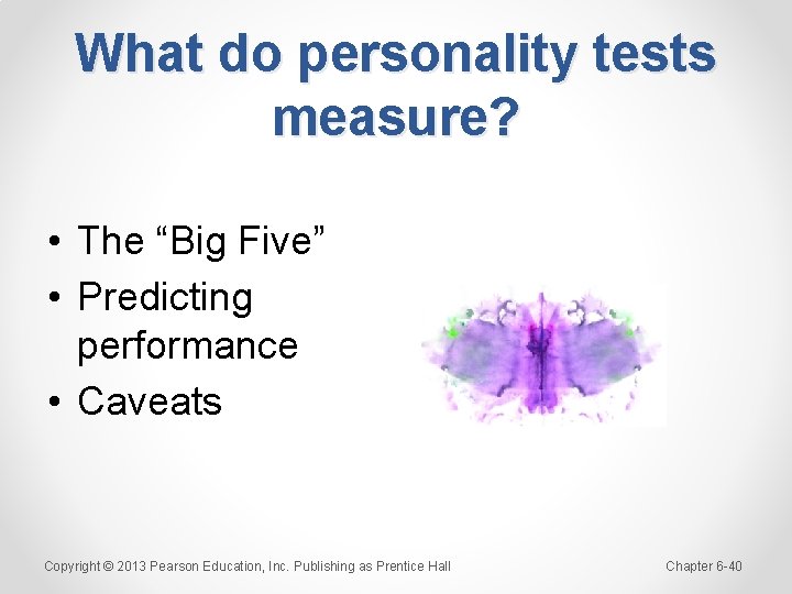 What do personality tests measure? • The “Big Five” • Predicting performance • Caveats
