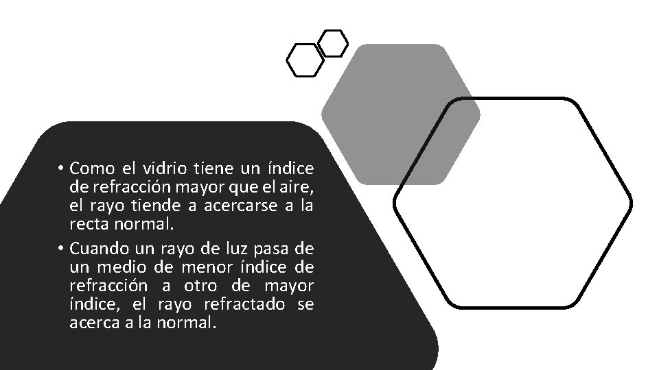  • Como el vidrio tiene un índice de refracción mayor que el aire,