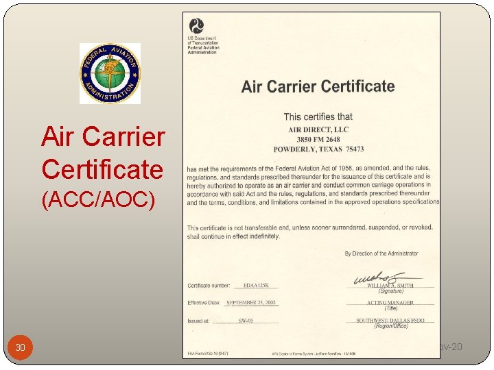 Air Carrier Certificate (ACC/AOC) 30 Nov-20 