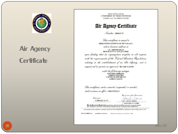 Air Agency Certificate 35 Nov-20 