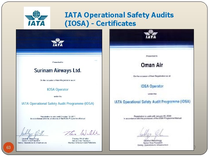 IATA Operational Safety Audits (IOSA) - Certificates 63 Nov-20 