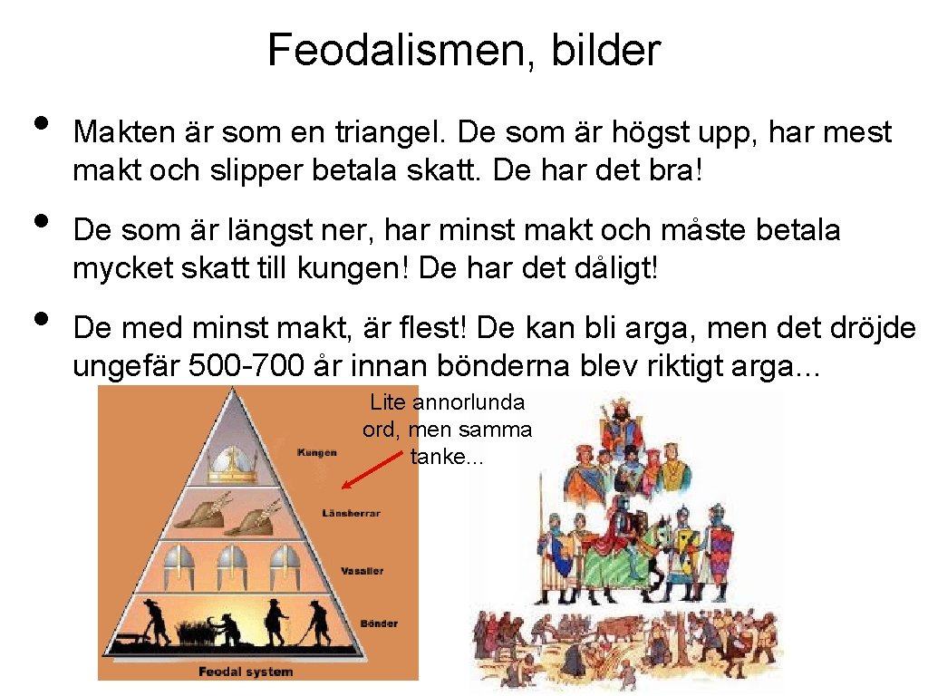 Feodalismen, bilder • • • Makten är som en triangel. De som är högst