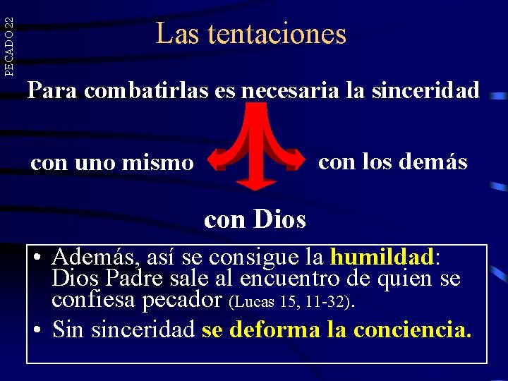 PECADO 22 Las tentaciones Para combatirlas es necesaria la sinceridad con los demás con PECADO 22 Las tentaciones Para combatirlas es necesaria la sinceridad con los demás con