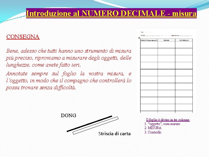 Introduzione al NUMERO DECIMALE - misura CONSEGNA Bene, adesso che tutti hanno uno strumento