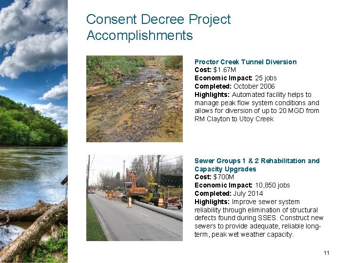 Consent Decree Project Accomplishments Proctor Creek Tunnel Diversion Cost: $1. 67 M Economic Impact: