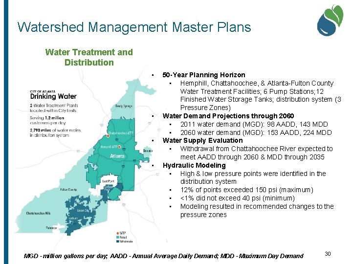 Watershed Management Master Plans Water Treatment and Distribution • • 50 -Year Planning Horizon