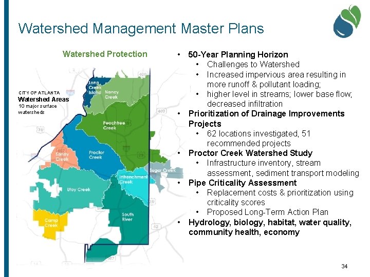 Watershed Management Master Plans Watershed Protection • CITY OF ATLANTA Watershed Areas 10 major