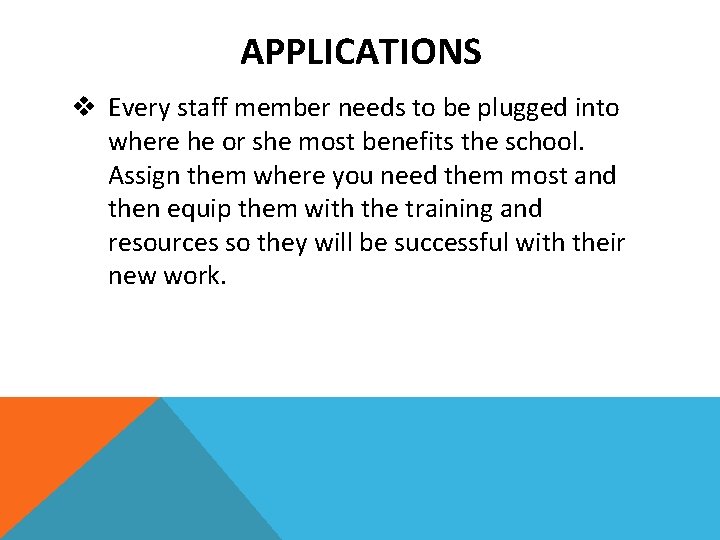 APPLICATIONS v Every staff member needs to be plugged into where he or she