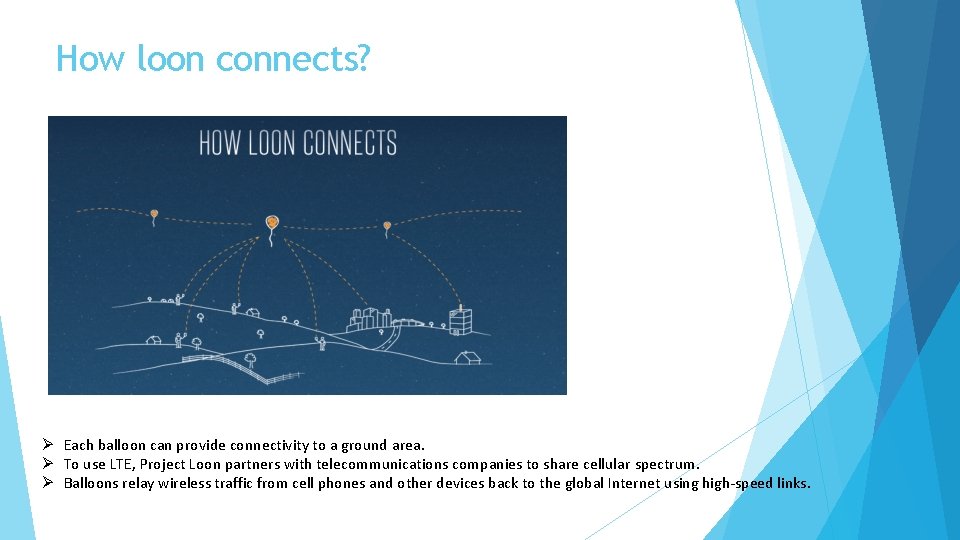 How loon connects? Ø Each balloon can provide connectivity to a ground area. Ø