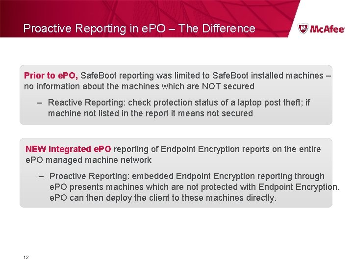 Proactive Reporting in e. PO – The Difference Prior to e. PO, Safe. Boot