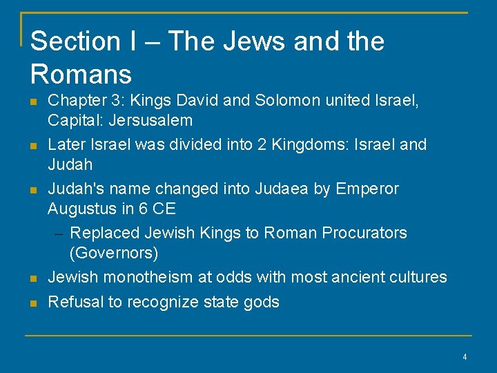 Section I – The Jews and the Romans Chapter 3: Kings David and Solomon