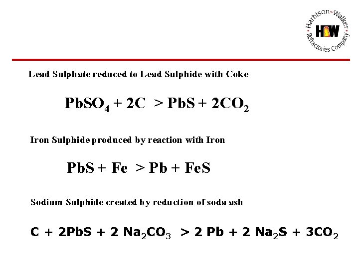 Lead Sulphate reduced to Lead Sulphide with Coke Pb. SO 4 + 2 C