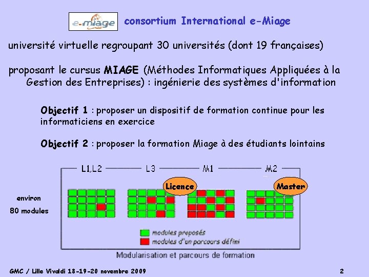 consortium International e-Miage université virtuelle regroupant 30 universités (dont 19 françaises) proposant le cursus